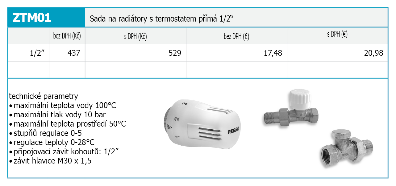 Novaservis ZTM1 sada na radiátory s termostatom priama 1/2"