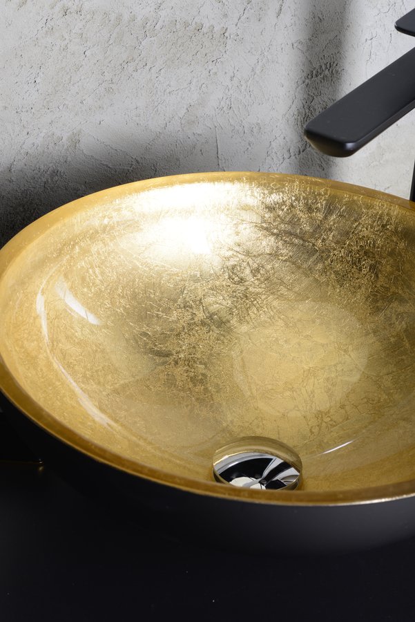 Murano Black-Gold sklenené umývadlo 40x14 cm zlatá/čierna