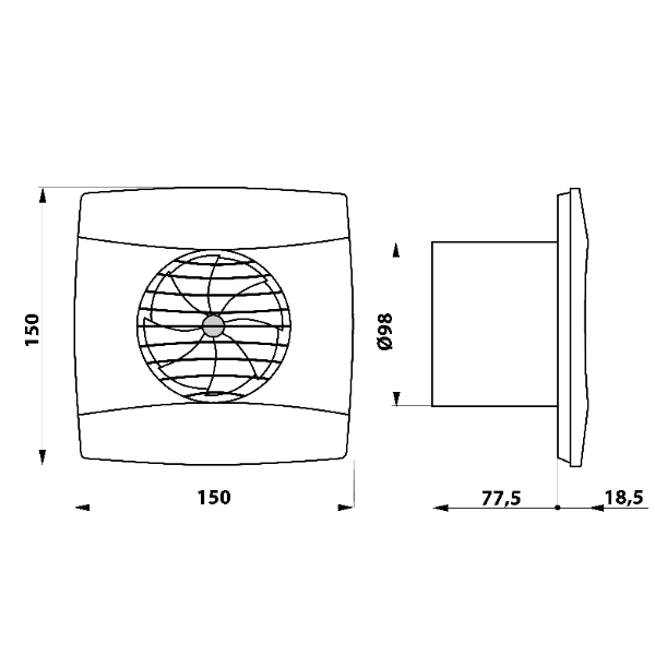 Cata UC-10 TH kúpeľňový ventilátor axiálny s vlhkomerom, 8W, 100mm, čierny