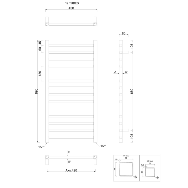 Metro 0411-03 vykurovacie teleso 450x890mm, chróm