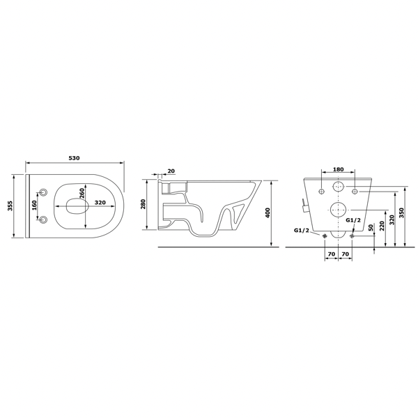 Avva 100315 závesná WC misa Rimless, integrovaná batéria a bidetová sprška 35,5x53 cm