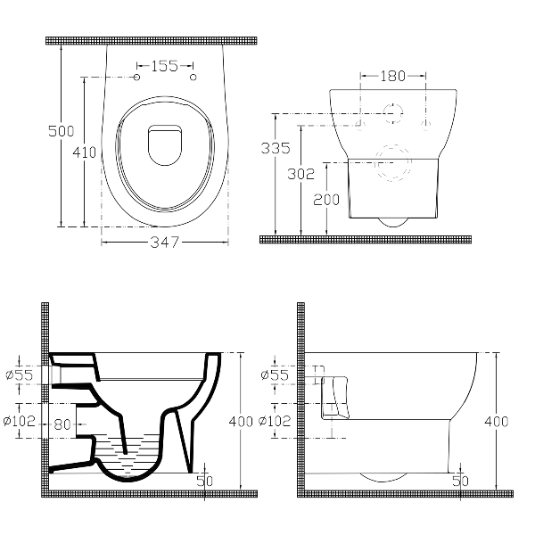 Absolute 10AB02002 závesná WC misa, Rimless, 50x35 cm, biela