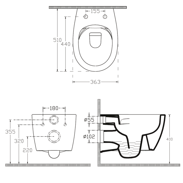 Sentimenti 10AR02010SV závesná WC misa, Rimless, 51x36 cm, biela