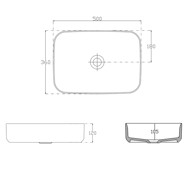 Infinity Rectangle 10NF65050-2N keramické umývadlo na dosku, 50x36 cm, čierna matná