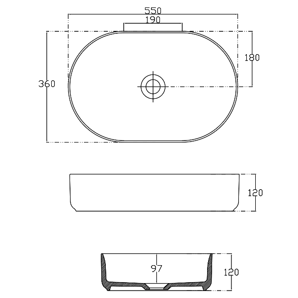 Infinity Oval 10NF65055-2C umývadlo na dosku, 55x36cm, antracit