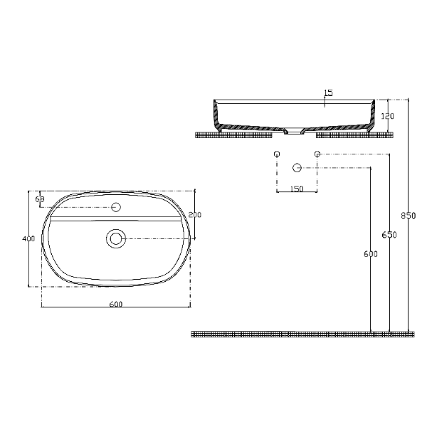 Infinity Oval 10NF65060-2C keramické umývadlo na dosku, 60x40cm, antracit