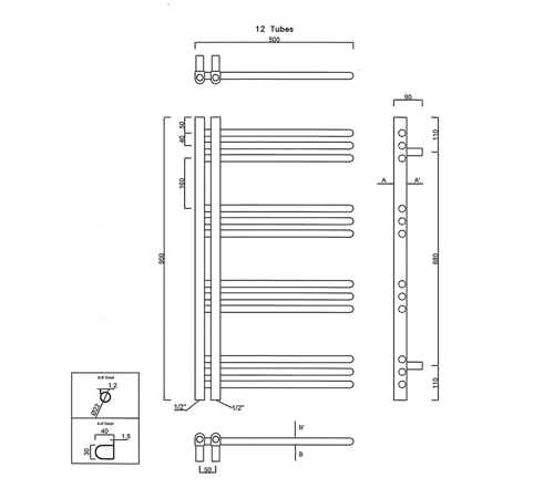 Dorlion 1130-20 vykurovacie teleso 500x900mm, čierne matné