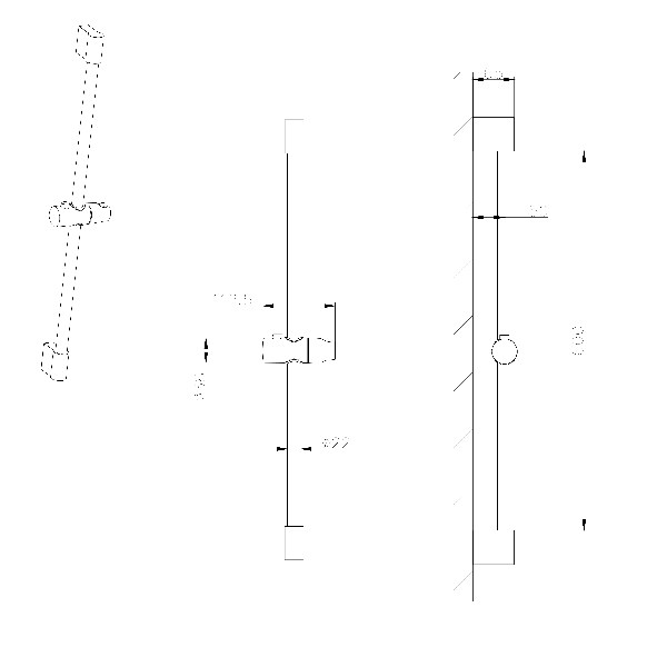 Sapho 1202-02B sprchová tyč, 708mm, ABS/čierna matná