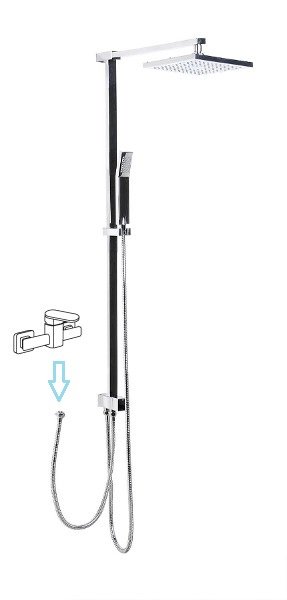 Sapho 1202-16 sprchový stĺp k napojeniu na batériu, pevná a ručná sprcha, hranatý, chróm