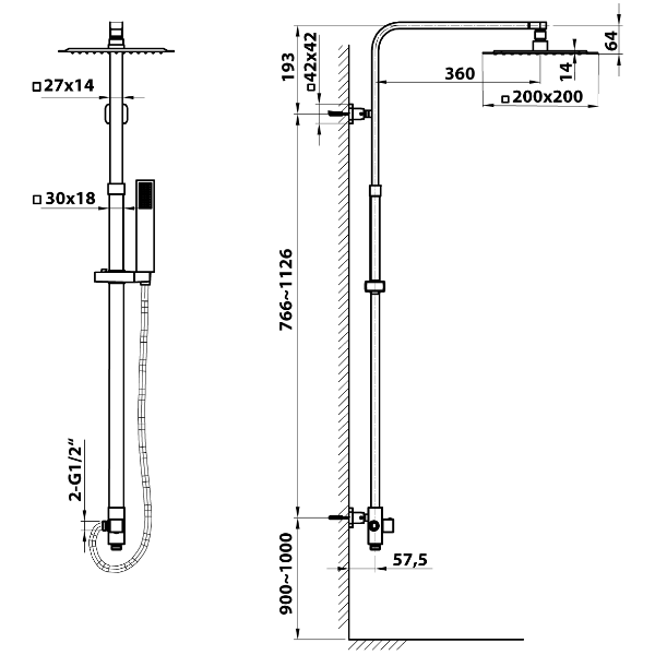 Sapho 1202-29 sprchový stĺp pre napojenie na batériu