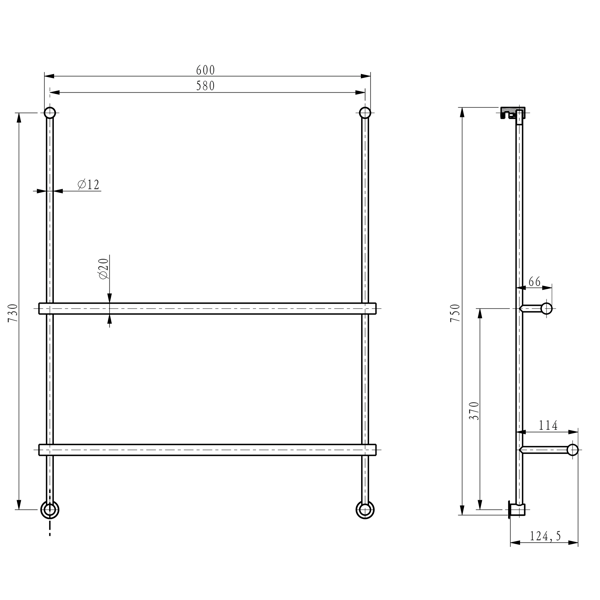 Sapho 1301-09B závesný držiak uterákov na sprchovú zástenu 600x730x125 mm, čierna matná