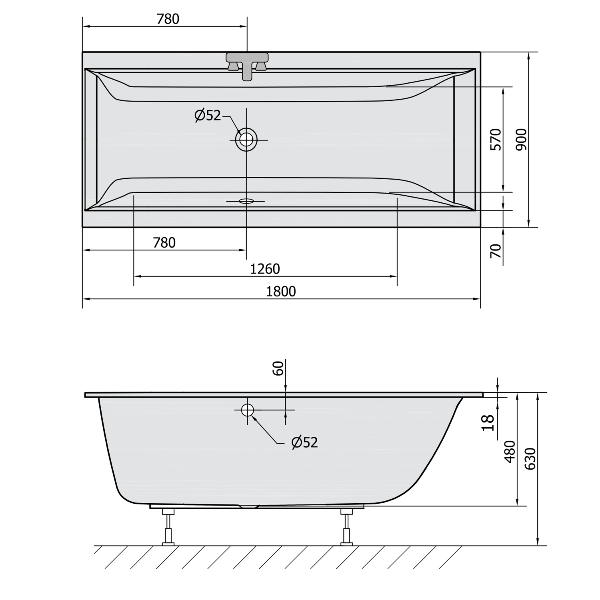 Cleo Slim 13111S obdĺžniková vaňa 180x90x48cm, biela