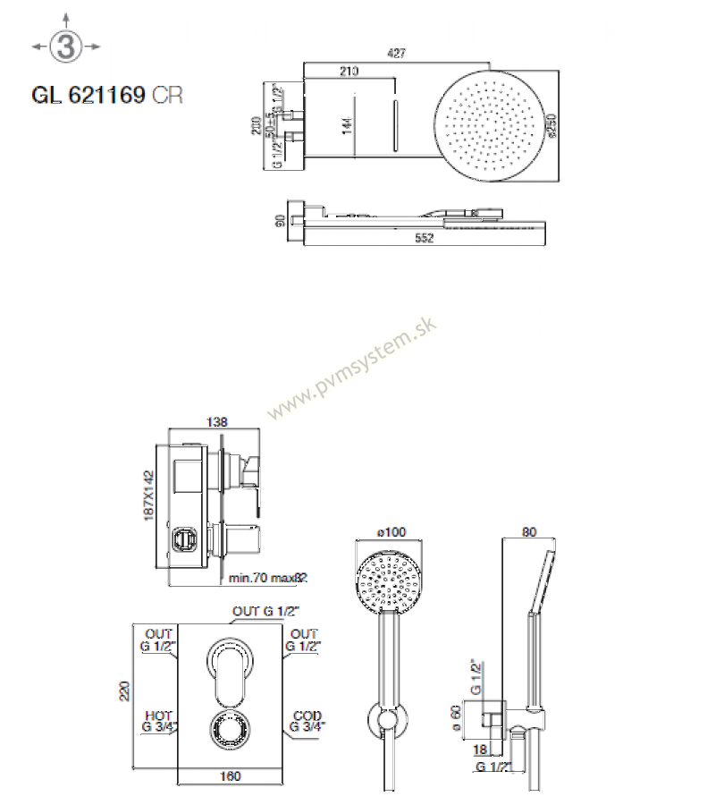 Alpi Glam 621169 sprchová podomietková termostatická batéria - komplet