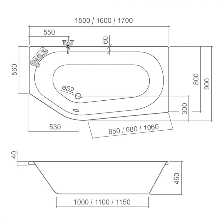 Roltechnik vaňa Activa Neo 150P 150x90 pravá