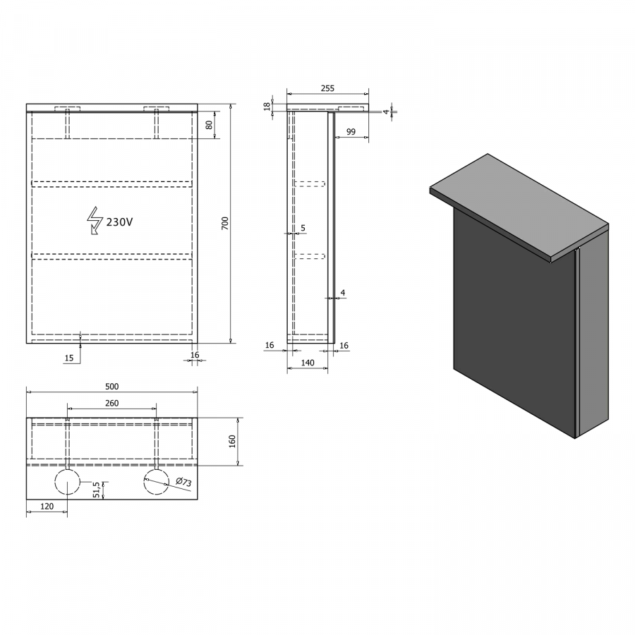 Kawa WGL50 galérka s LED osvetlením 50x70x25,5cm, biela