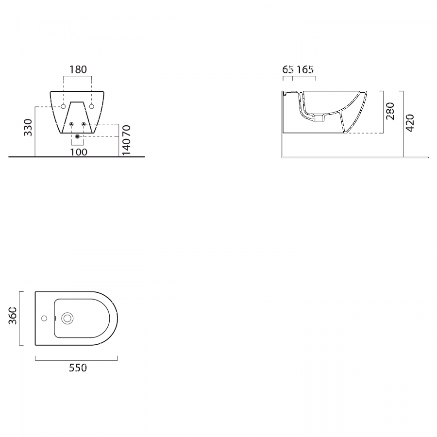 Pura 8865126 bidet závesný 55x36 cm, čierny