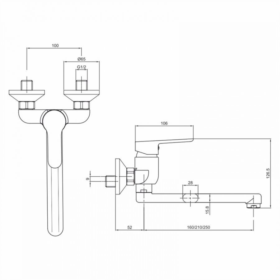 Mereo Zuna CB302A01Z drezová nástenná batéria, 100 mm