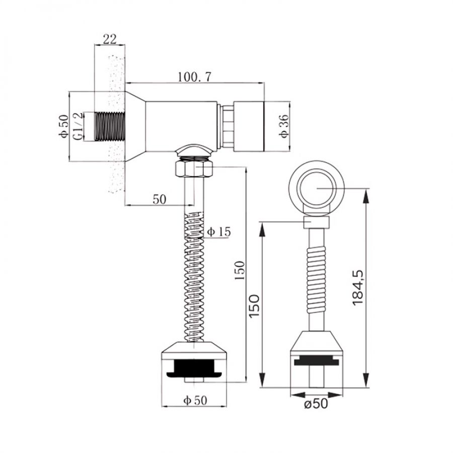 Mereo CBT803S pisoárový tlačný ventil s trubkou a krytkou 1/2" x 1/2"