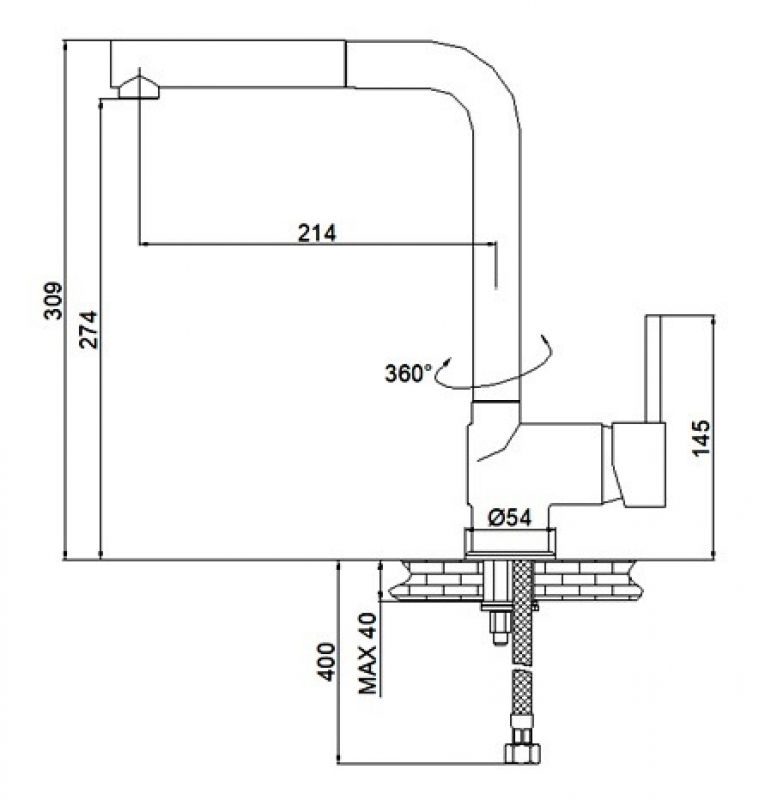 PULL 1 KI102207 batéria drezová stojanková s výsuvnou sprchou