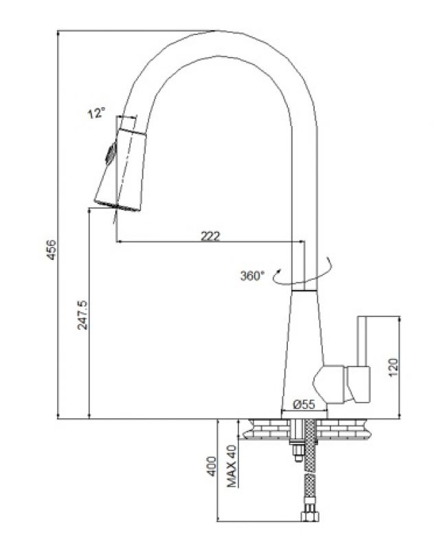 PULL 4 KI102210 batéria drezová stojanková s výsuvnou sprchou