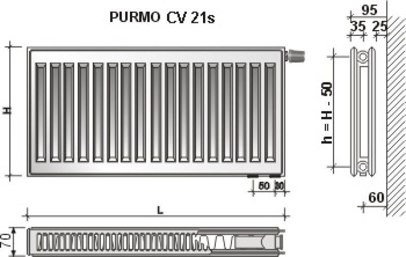 PURMO CV 21 600x500 radiátor so spodným pripojením