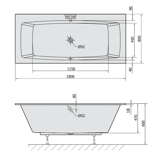 Kvadra Slim 17611S obdĺžniková vaňa 180x80x47cm, biela
