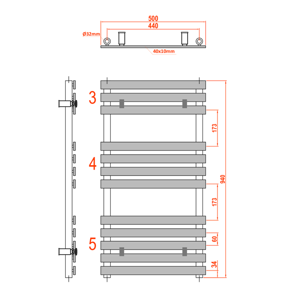 Jalousi 1801-10 vykurovacie teleso 500x940mm, 328W, biele