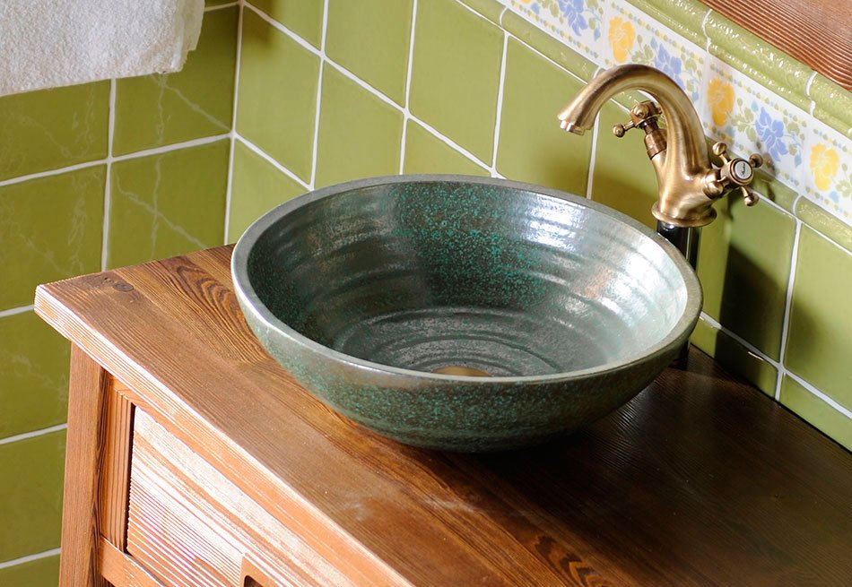Attila keramické umývadlo, priemer 42,5cm, keramické, zelená meď