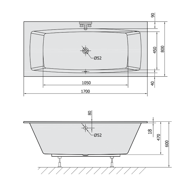 Kvadra Slim 18611S obdĺžniková vaňa 170x80x47cm, biela