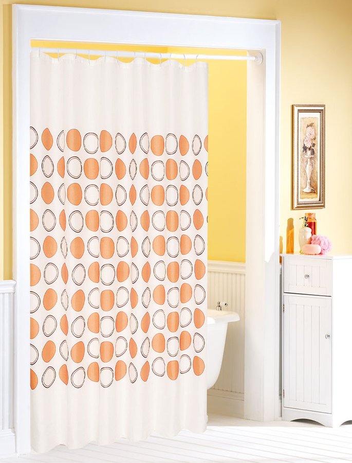 Aqualine 23847 sprchový záves 180x200cm, 100% polyester, biely s oranžovými kruhmi