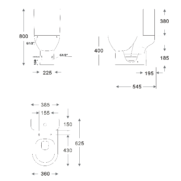 Dario 201.431.4 Rimless WC kombi, spodný/zadný odpad, biele