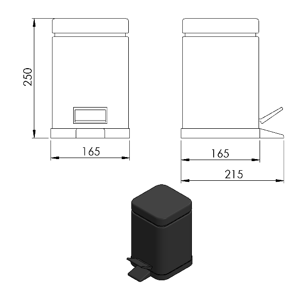 Argenta 220914 odpadkový kôš 3l, Soft Close, čierny matný