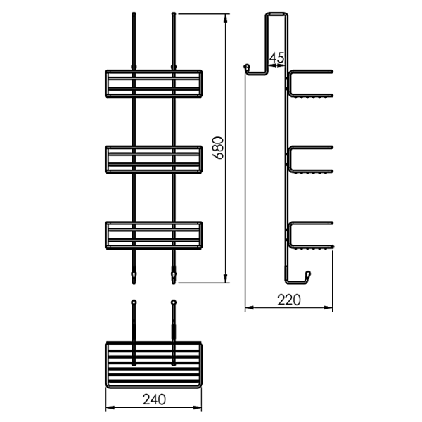 Chrom Line 248614 polica 240x680x220 mm, čierna matná