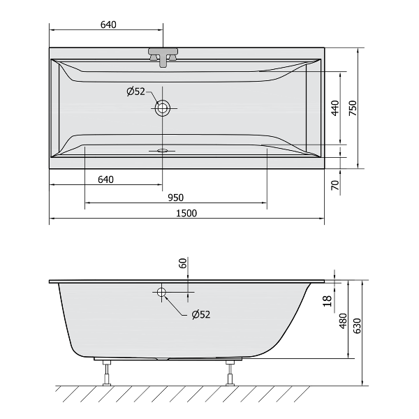 Cleo Slim 27611S obdĺžniková vaňa 150x75x48cm, biela