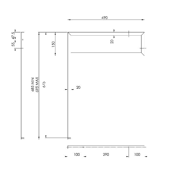 Sapho 30362 podperná konzola 490x690x20mm, lakovaná oceľ, čierna matná