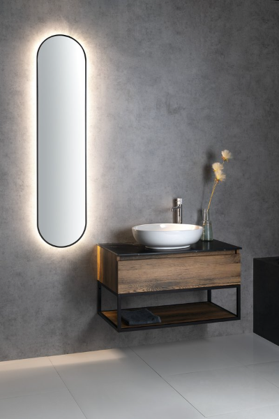 Sharon Long 30595CI oválne zrkadlo s LED podsvietením 35x150cm, čierne matné