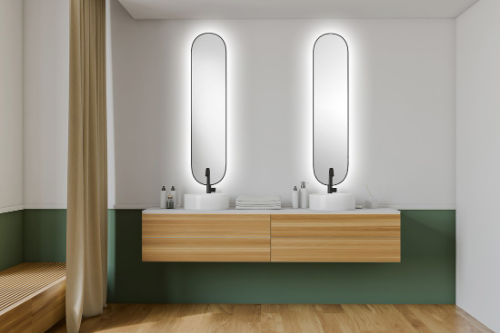 Sharon Long 30595CI oválne zrkadlo s LED podsvietením 35x150cm, čierne matné