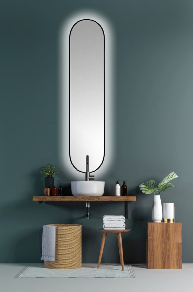 Sharon Long 30595CI oválne zrkadlo s LED podsvietením 35x150cm, čierne matné