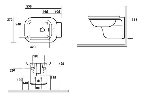 Waldorf 4125K7 bidet závesný 37x55cm, čierny matný