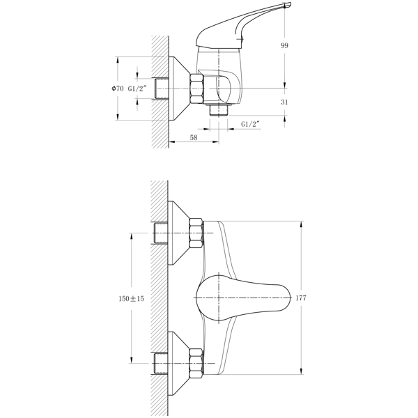 Hoffer 424.011.1 nástenná sprchová batéria, rozteč 150mm, chróm