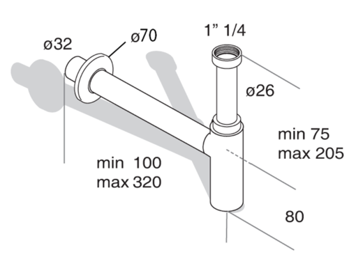 Minitoti 510.135.5.X umývadlový sifón 5/4"-32mm, čierny matný