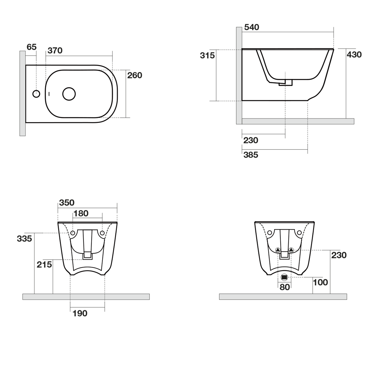 Tribeca 512531 bidet závesný 35x31,5x54 cm, čierny matný