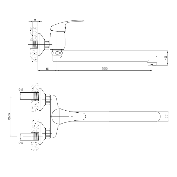 Aqualine 35 52021 drezová batéria, rozteč 100mm, ploché ramienko, chróm