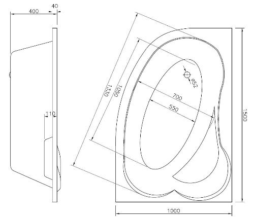 Vima Vima 715/P Kitana asymetrická vaňa 150x100 cm pravá