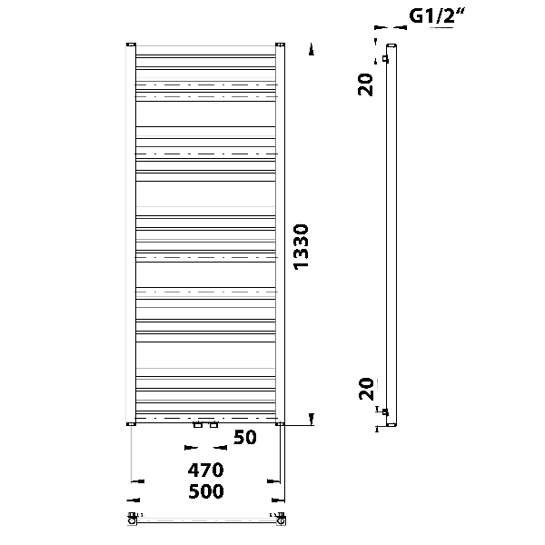 Grunt 600.123.4 vykurovacie teleso 500x1610 mm, stredové pripojenie, biele