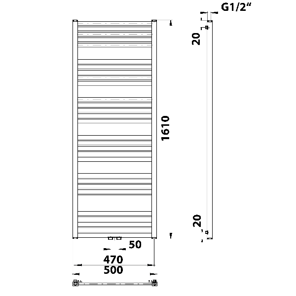 Grunt 600.123.6 vykurovacie teleso 500x1610 mm, stredové pripojenie, čierne