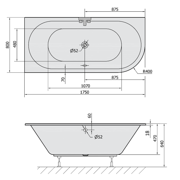 Viva L Slim 70119S asymetrická vaňa 175x80x47cm, biela