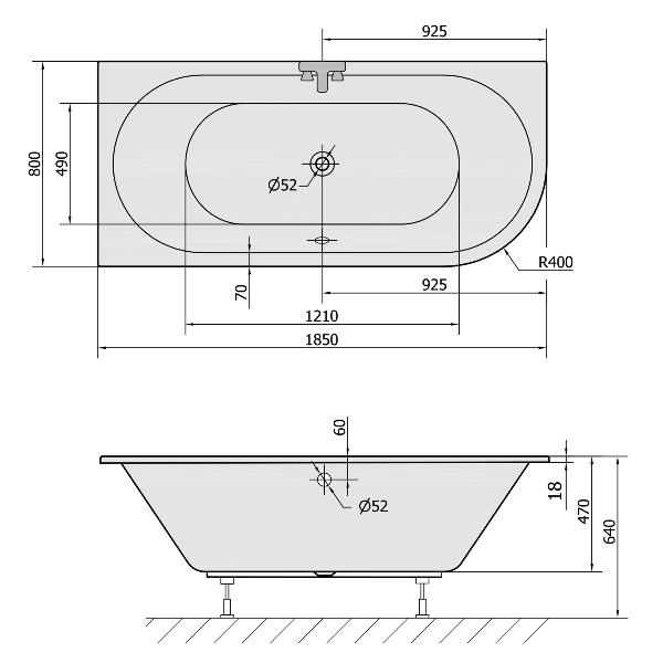 Viva L Slim 72099S asymetrická vaňa 185x80x47cm, biela