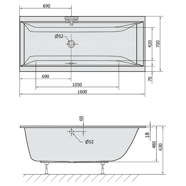 Cleo Slim 73611S obdĺžniková vaňa 160x70x48cm, biela