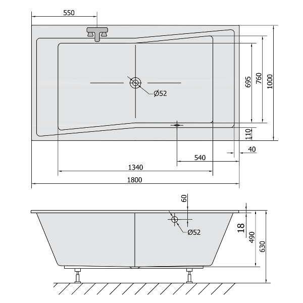 Quest Slim obdĺžniková vaňa 180x100x49cm, biela